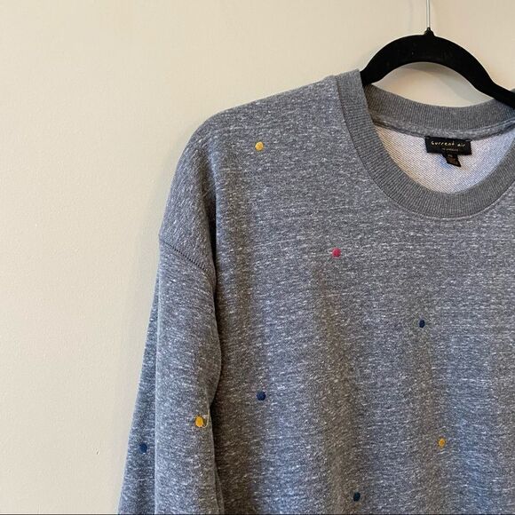 Anthropologie "Current Air" Polka Dot Heather Grey Sweatshirt (XS) - Picture 4 of 9